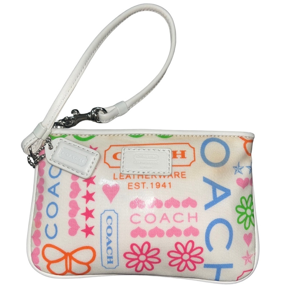 Vintage Coach White Butterfly Heart Floral Mini Wristlet